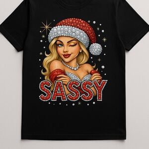 Sassy Black T-Shirt with Festive Design